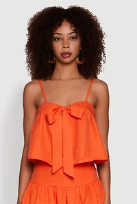 Womens Trendy Square Neck Sleeveless Cropped Tie Front Top, Orange, Size M