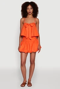 Womens Trendy Square Neck Sleeveless Cropped Tie Front Top, Orange, Size M