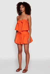 Womens Trendy Square Neck Sleeveless Cropped Tie Front Top, Orange, Size M