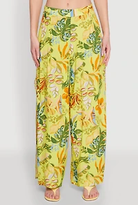 Womens Printed Pattern Wide Leg Palazzo Pants, Yellow, Size M