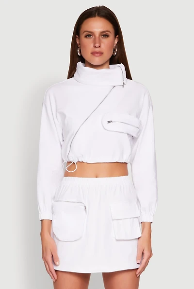 Womens Hyperstretch Asymmetrical Zip Front Jacket, White, Size M