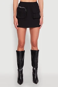 Womens Hyperstretch Cargo Pocket Mini Skirt, Black, Size M