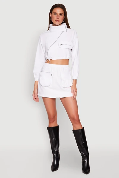 Womens Hyperstretch Cargo Pocket Mini Skirt, White, Size M