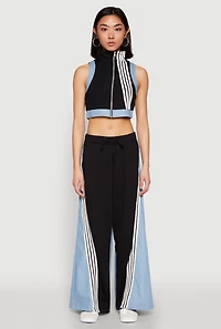 Womens Denim Contrast Trim Crop Top, Black, Size S