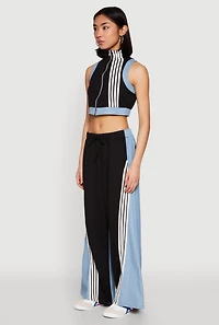Womens Denim Contrast Trim Crop Top, Black, Size S
