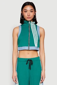 Womens Denim Contrast Trim Crop Top, Green, Size M