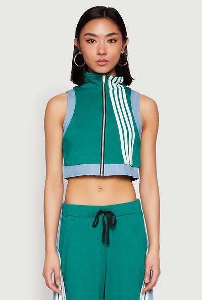 Denim Contrast Trim Crop Top