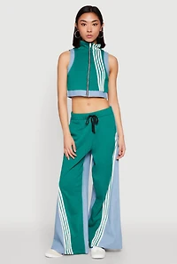 Womens Denim Contrast Trim Crop Top, Green, Size M