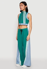 Womens Denim Contrast Trim Crop Top, Green, Size S