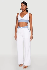 Womens Denim Contrast Trim Bralette, White, Size S