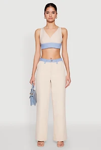 Womens Denim Contrast Trim Bralette, S