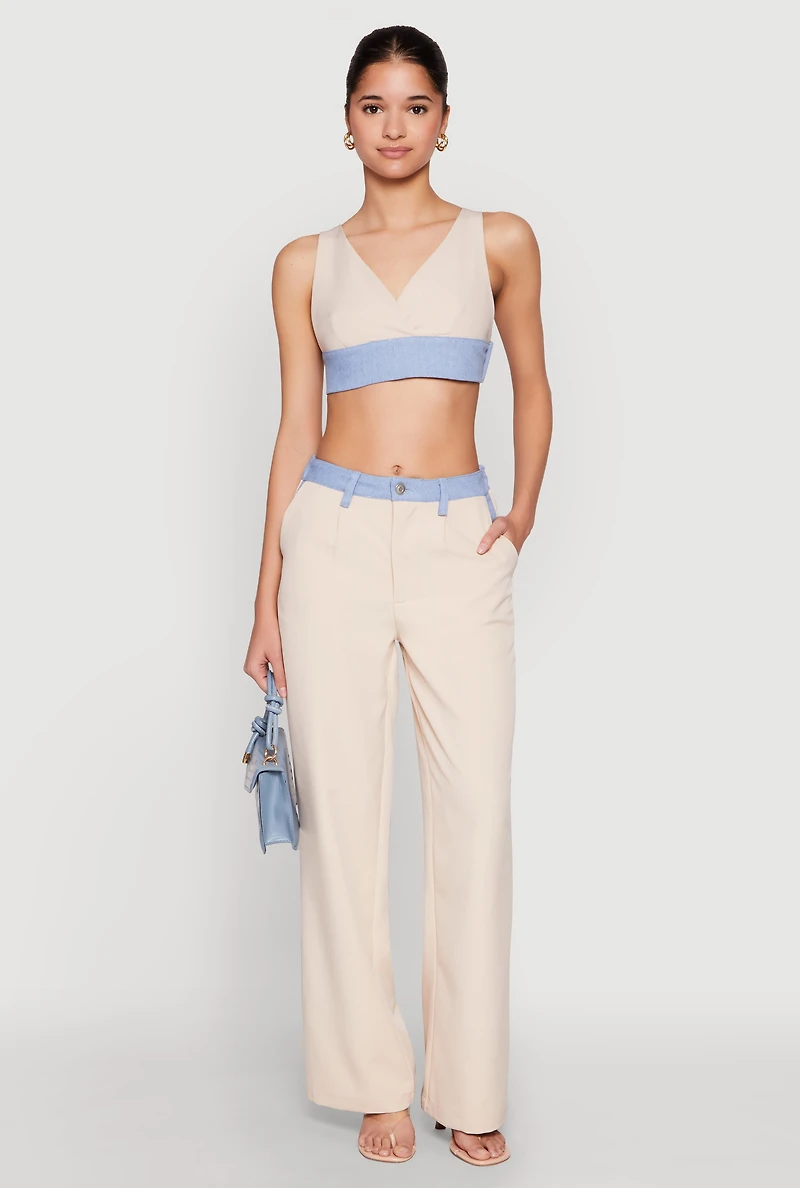 Womens Denim Contrast Trim Bralette, S