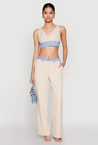 Womens Denim Contrast Trim Bralette, S