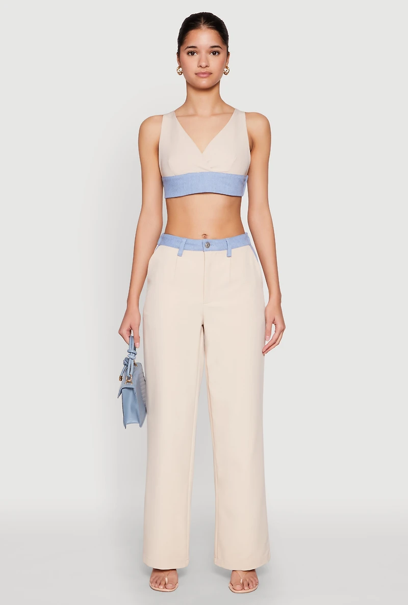 Denim Trim High Waisted Pants
