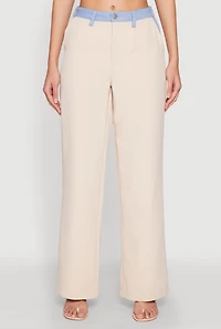 Womens Denim Trim High Waisted Pants, Khaki, Size L