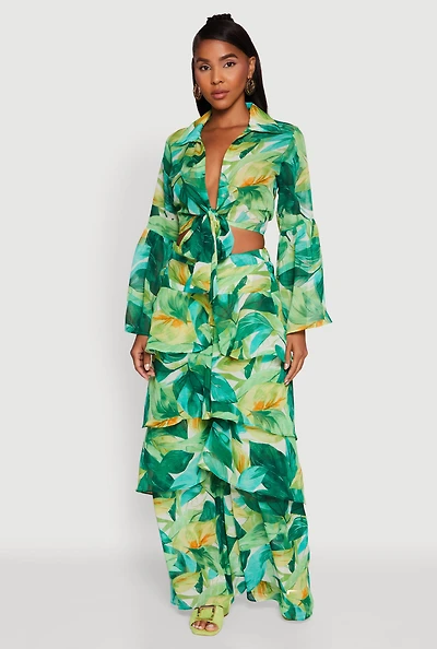 Stylish Spoon Jeans Floral Print High Waisted Tiered Palazzo Pants