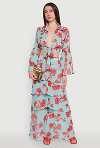 Stylish Spoon Jeans Floral Print High Waisted Tiered Palazzo Pants