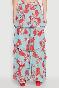 Womens Stylish Spoon Jeans Floral Print High Waisted Tiered Palazzo Pants, Multi, Size S