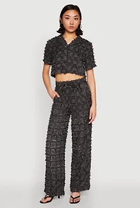 Womens Spoon Jeans Plaid Frayed Cropped Shirt, Black, Size M