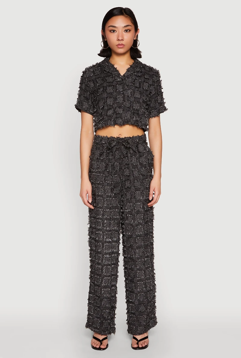 Womens Spoon Jeans Plaid Frayed Cropped Shirt,