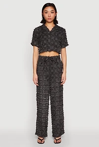 Womens Spoon Jeans Plaid Frayed Cropped Shirt,