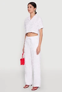 Womens Spoon Jeans Plaid Frayed Cropped Shirt, White, Size M