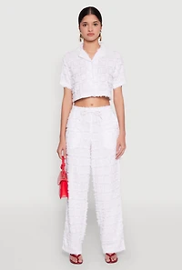 Womens Spoon Jeans Plaid Frayed Wide Leg Pants, White, Size S