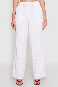 Womens Spoon Jeans Plaid Frayed Wide Leg Pants, White, Size S