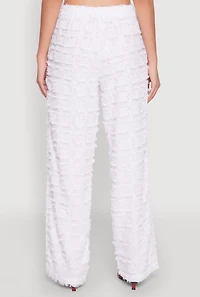 Womens Spoon Jeans Plaid Frayed Wide Leg Pants, White,