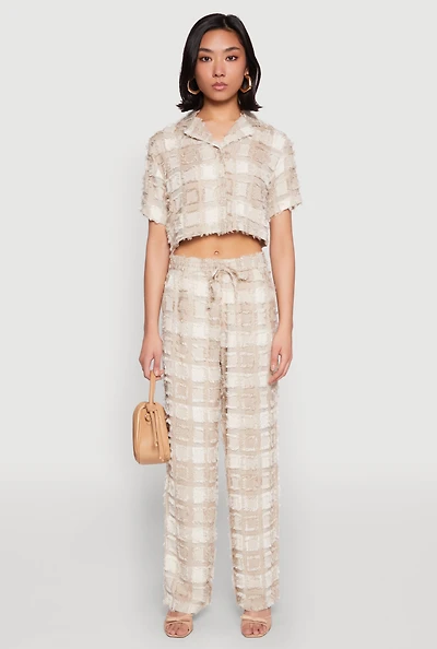 Spoon Jeans Plaid Frayed Wide Leg Pants