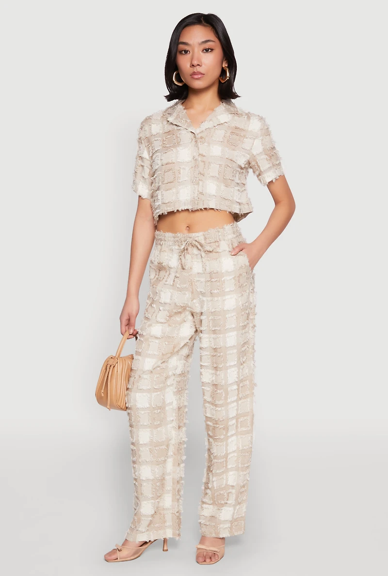 Spoon Jeans Plaid Frayed Wide Leg Pants
