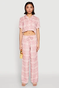 Womens Spoon Jeans Plaid Frayed Wide Leg Pants, Pink, Size M