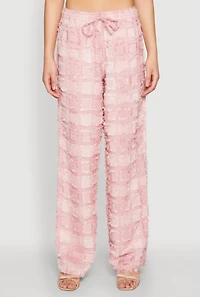 Womens Spoon Jeans Plaid Frayed Wide Leg Pants, Pink, Size M