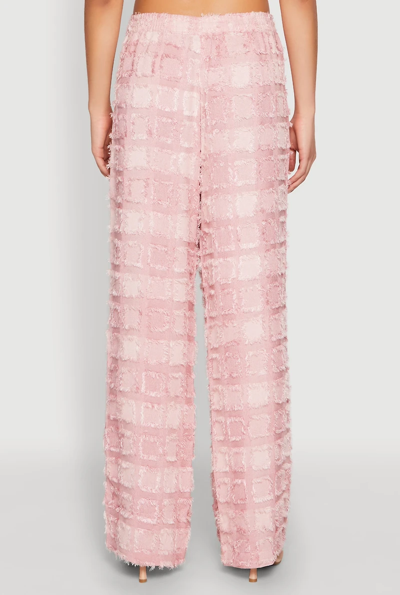 Womens Spoon Jeans Plaid Frayed Wide Leg Pants, Pink, Size M