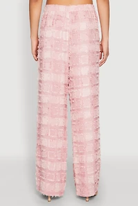 Womens Spoon Jeans Plaid Frayed Wide Leg Pants, Pink, Size M