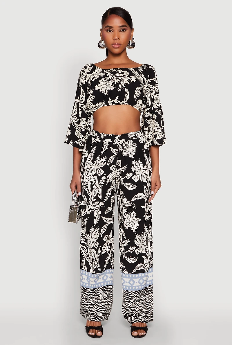 Womens Spoon Jeans Boat Neck Bell Sleeve Crop Top,