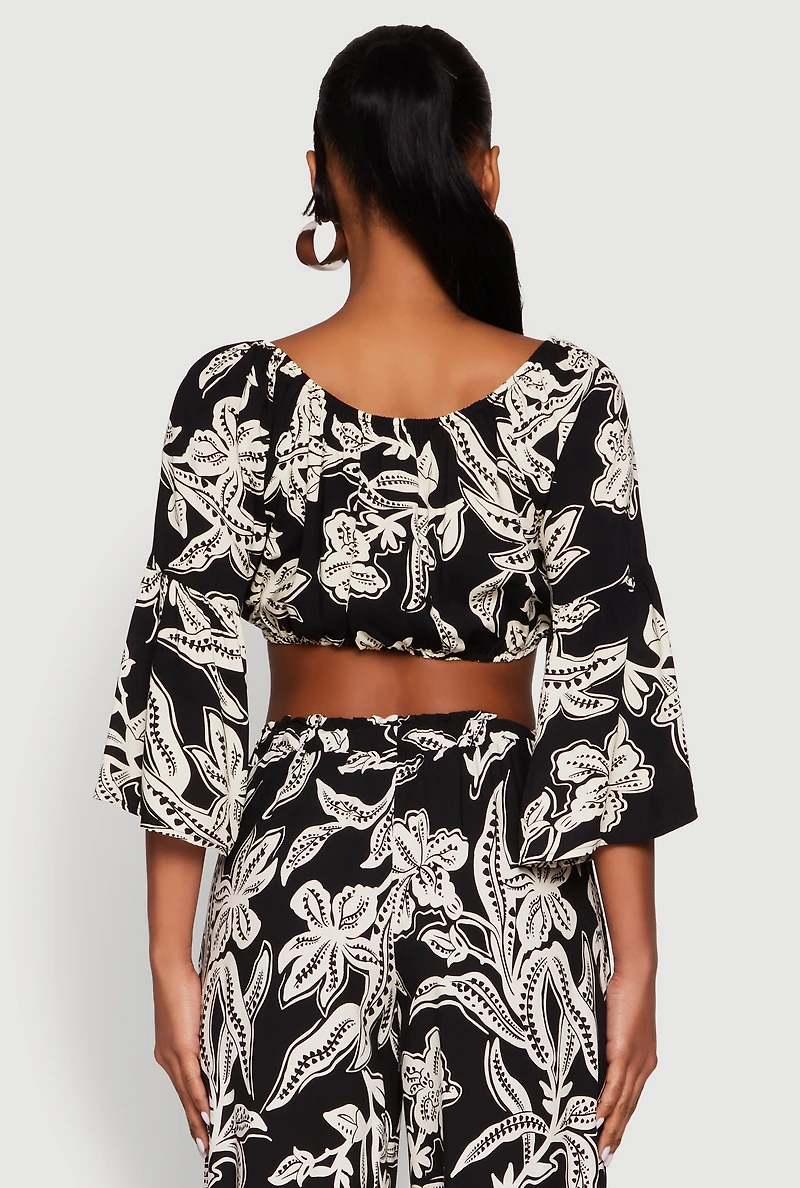 Womens Spoon Jeans Boat Neck Bell Sleeve Crop Top, Multi, Size M