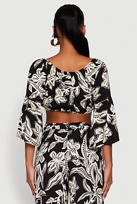 Womens Spoon Jeans Boat Neck Bell Sleeve Crop Top,
