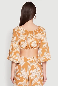 Womens Spoon Jeans Boat Neck Bell Sleeve Crop Top, Orange, Size L