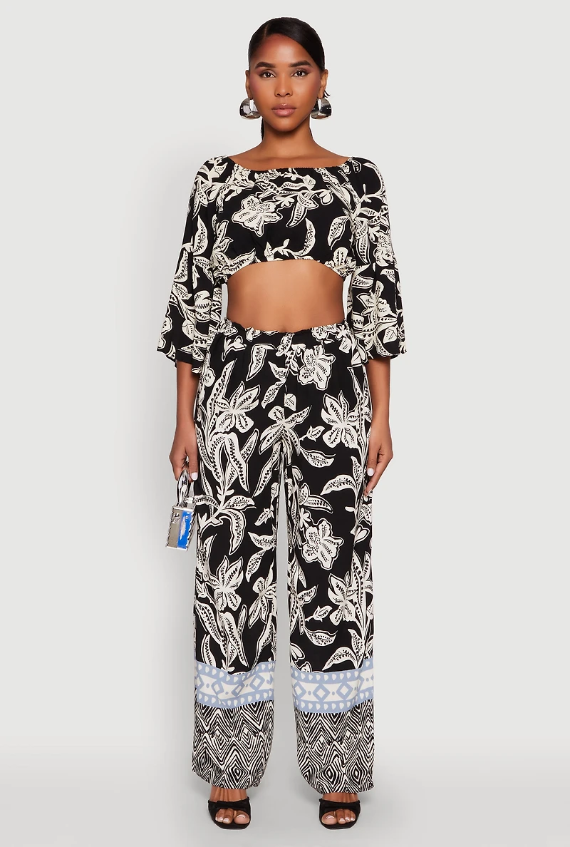 Womens Spoon Jeans High Waisted Printed Pattern Palazzo Pants,