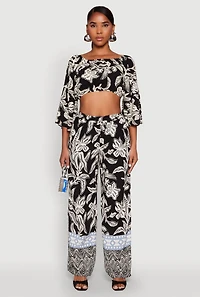 Womens Spoon Jeans High Waisted Printed Pattern Palazzo Pants,