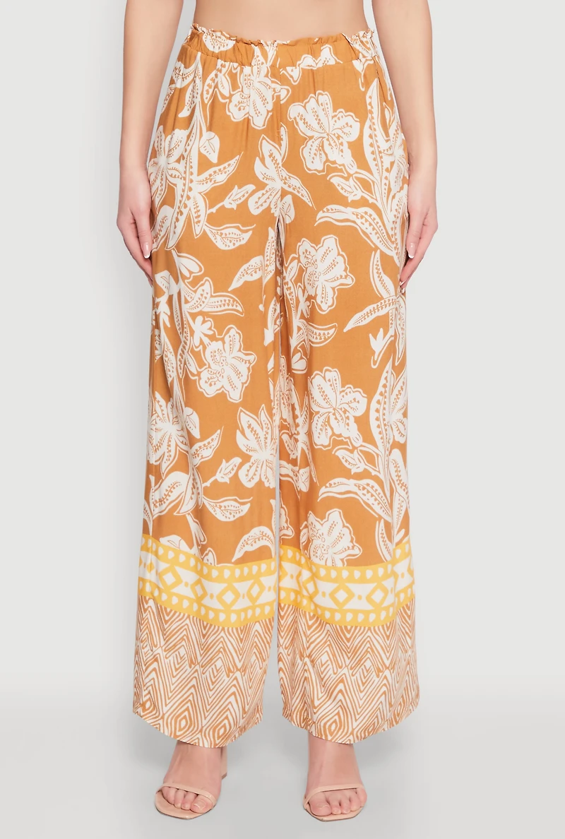 Womens Spoon Jeans High Waisted Printed Pattern Palazzo Pants, Orange, Size M