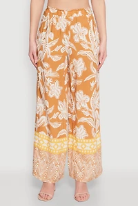 Womens Spoon Jeans High Waisted Printed Pattern Palazzo Pants, Orange, Size M