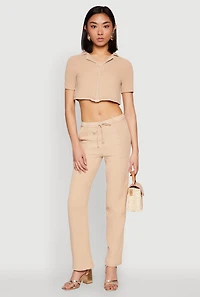 Womens Spoon Jeans Gauze Knit Cropped Shirt, Beige, Size S