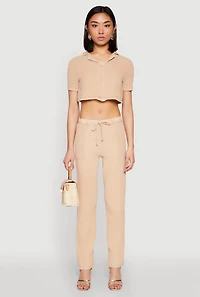Womens Spoon Jeans Gauze Knit Cropped Shirt, Beige, Size S