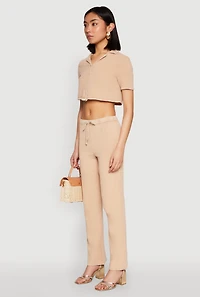 Womens Spoon Jeans Gauze Knit Cropped Shirt, Beige, Size S