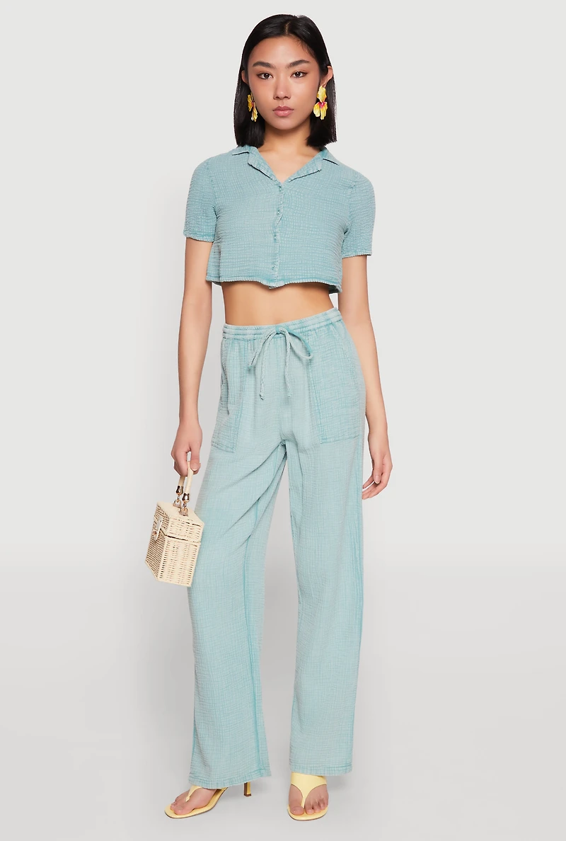 Womens Spoon Jeans Gauze Knit Cropped Shirt, XL