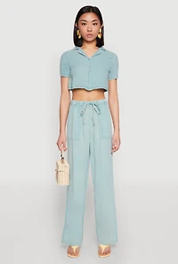 Womens Spoon Jeans Gauze Knit Cropped Shirt, Green, Size L
