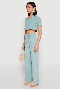 Womens Spoon Jeans Gauze Knit Cropped Shirt, Green, Size L
