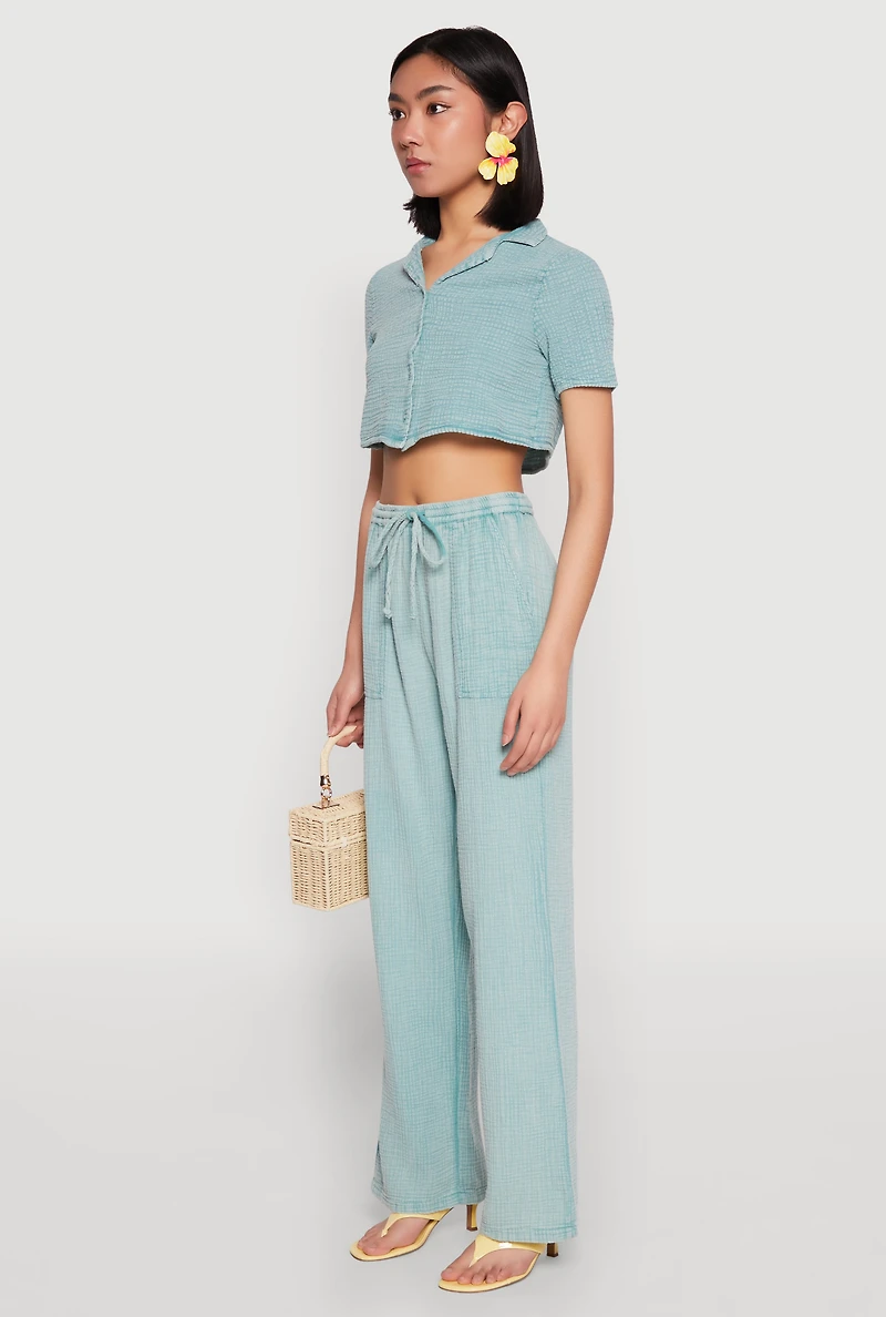 Womens Spoon Jeans Gauze Knit Cropped Shirt, XL